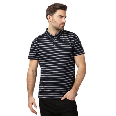Navy striped print textured polo shirt
